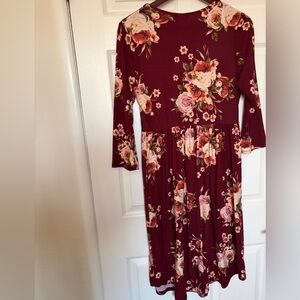 First Looks Burgundy Floral Long-Sleeve Midi Dress